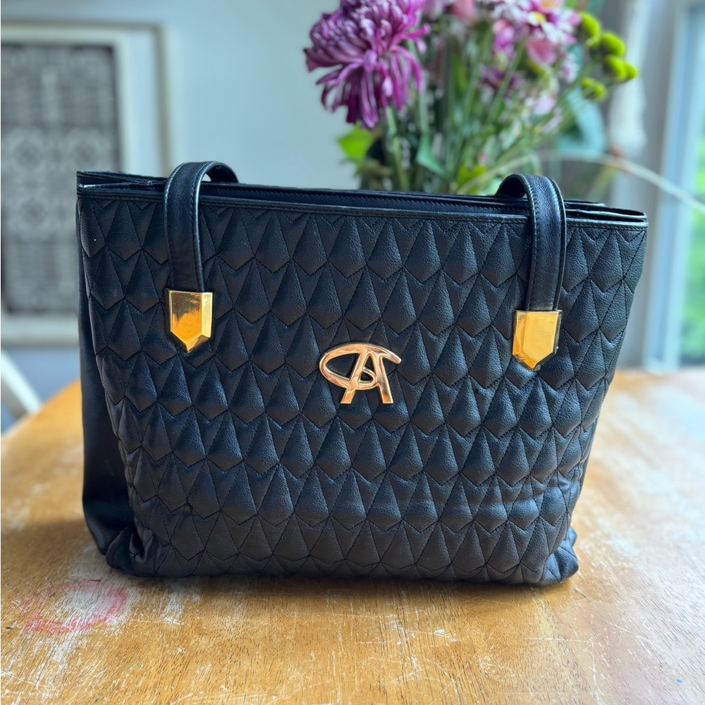 Camille Italian Leather Black Quilted Shoulder Purse